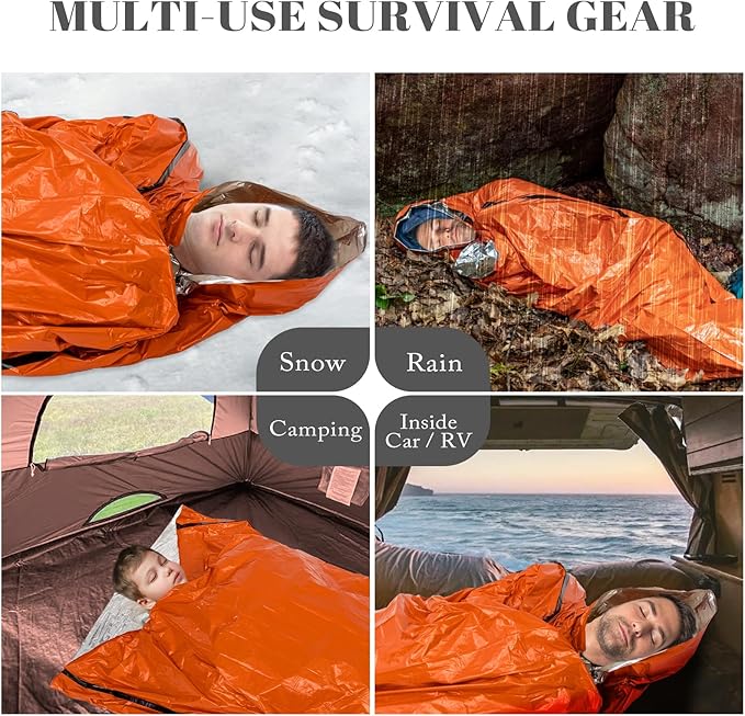 ANLOKE Emergency Sleeping Bags (2-Pack) Survival Sleeping Bag - Portable Thermal Sleeping Bags Bivy Sack, Mylar Emergency Blanket Survival Gear