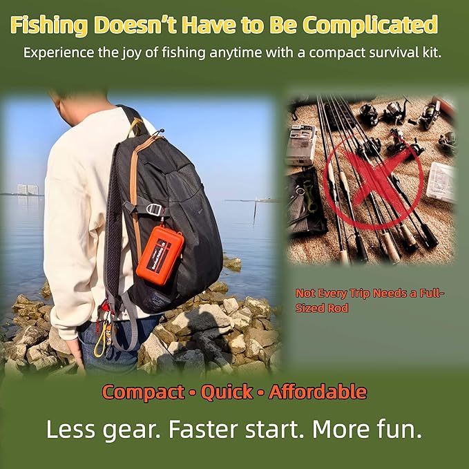 Mini Survival Fishing Kit Small Emergency Fishing TackleBox Pocket Outdoor Fishing Set Travel Party Fishing shoebox Surf Survivalist Fishing Accessories Pack Fishing Gear Gifts for Starter Men