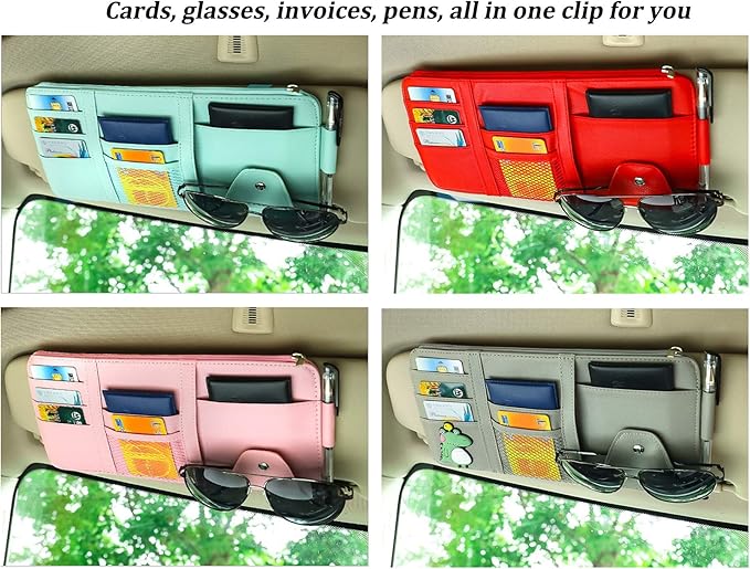 Car Sun Visor Organizer, Registration and Document Holder, Personal Belonging Storage Pouch Auto Interior Accessories Pocket Organizer (Pink)