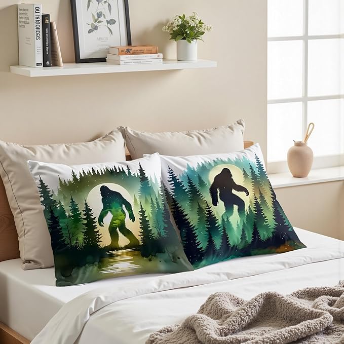 Funny Bigfoot Sasquatch Forest Throw Pillow Covers 18x18 Set of 2,Camper Decor Pillowcase,Big Foot Sasquatch Gifts,Camping Camper Bigfoot Gifts for Women（91）