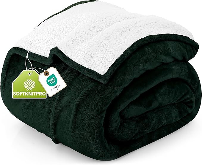 Utopia Bedding Sherpa Blanket Queen Size (Forest Green, 90x90 Inches) - Soft Lightweight Plush Fleece Reversible Blanket for Bed, Sofa, Couch, Camping and Travel