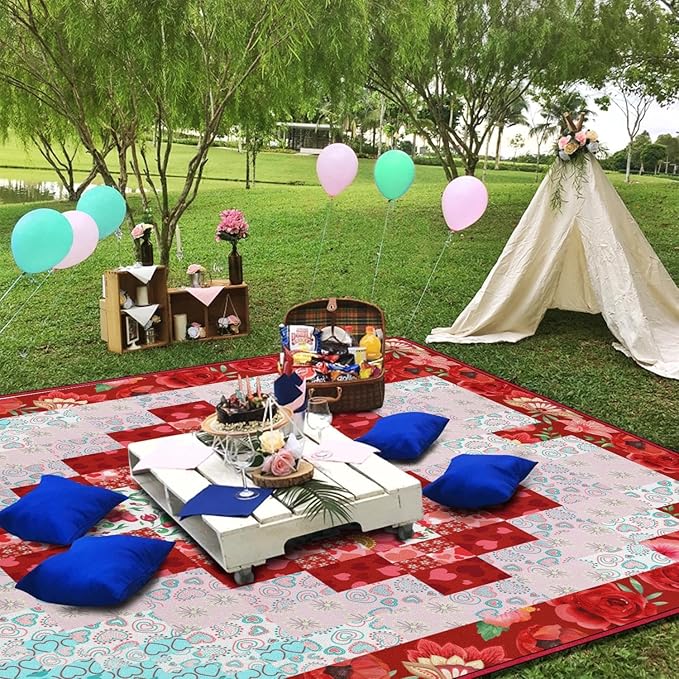 Supfitness Extra Large Picnic Blankets Waterproof Foldable (80 "x 80") Beach Blanket Waterproof Sandproof,3-Layer Thicking Mat Outdoor Packable Camping Blanket