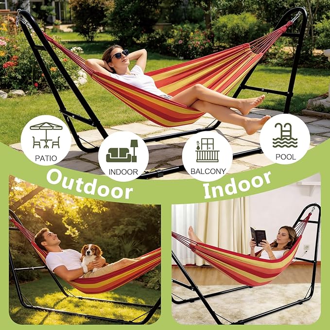 Double Heavy Duty Steel Hammock Stand Only, 550 Pound Capacity, Portable, Easy Assembly, Adjustable for Indoor, Yard, Camping, or Outdoor, Patio LBS(Black)