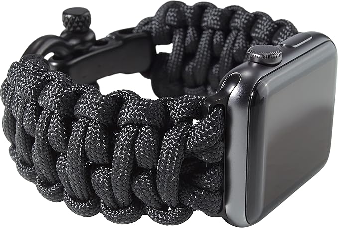 Savior Survival Gear Paracord Watch Band - Compatible with Apple Watch Band 49mm 46mm 45mm 44mm 42mm - iWatch Band Series Ultra 10 9 8 7 6 5 4 3 2 1 SE – Adjustable strap for men (Black, Large)