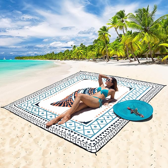 HIHOHO Beach Blanket Waterproof Sandproof Extra Large Beach Mat 79" X 83"/120"x108"for 1-8 Adults Quick Drying Durable Outdoor Picnic Mat for Beach Travel Camping Hiking