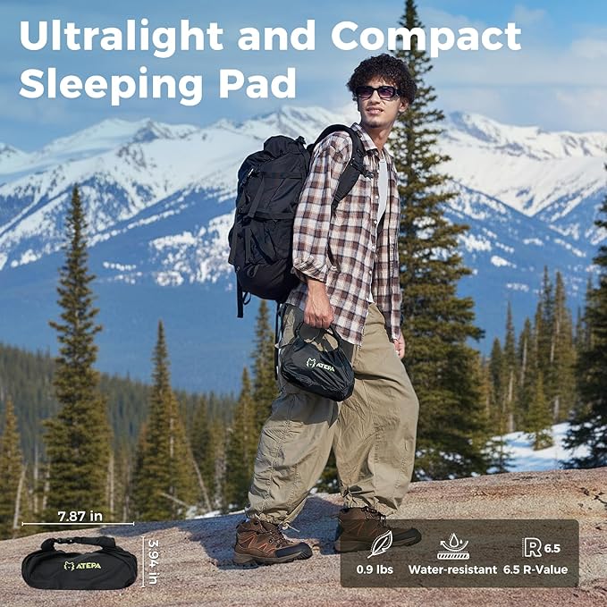 ATEPA ThermAir Mummy Backpacking Inflatable Sleeping Pad, 6.5 R-Value Insulated Ultralight Portable Sleeping Pad Thick Camping Mat with Pump Sack for Camping Backpacking Tent, Wide Long Size 72"x21"