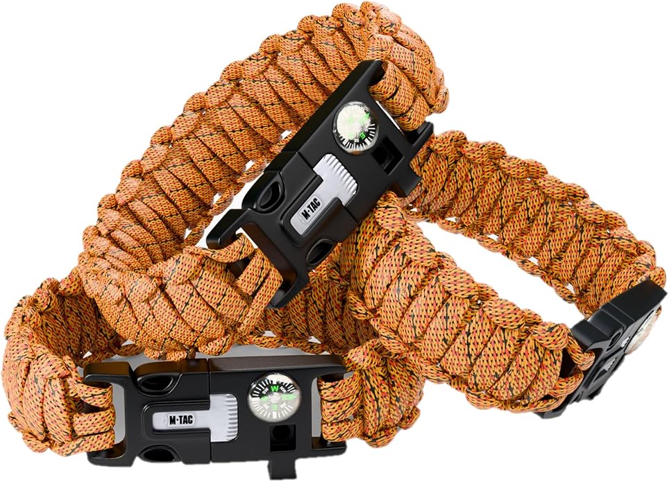 M-Tac Survival Paracord Bracelet - Cord 12 ft (144 Inch) - Tactical Emergency Cord Rope with Compass Whistle