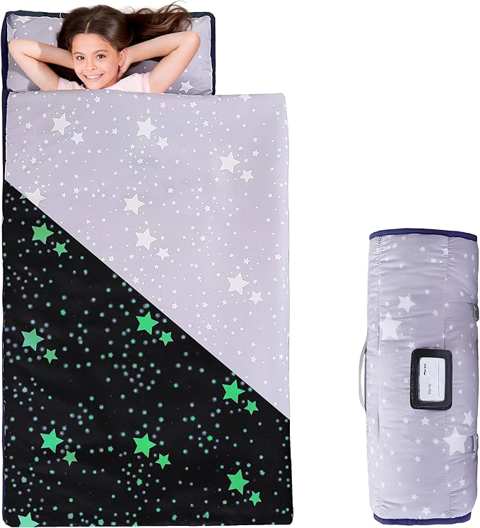 MORAIS Toddler Nap Mat with Pillow and Blanket, 52" x 20" Lightweight and Soft Nap Mat for Preschool, Daycare, Travel Sleeping Bags