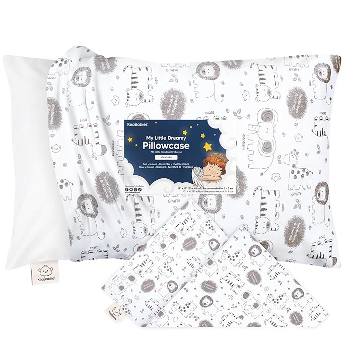 KeaBabies Toddler Pillowcase 13"x18" - Organic Cotton Toddler Pillowcase for Kids, Boys, Girls, Soft & Durable Cotton Cover for Miniature Sleepy Pillows, Cute Colors, Pillow Sold Separately(KeaSafari)