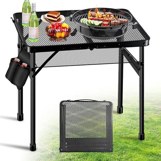 Ciavca Upgraded Folding Grill Table - Metal Portable Camping Table, 2 Height Adjustable Max 22", Lightweight Foldable for Outside BBQ 24"x15.8"