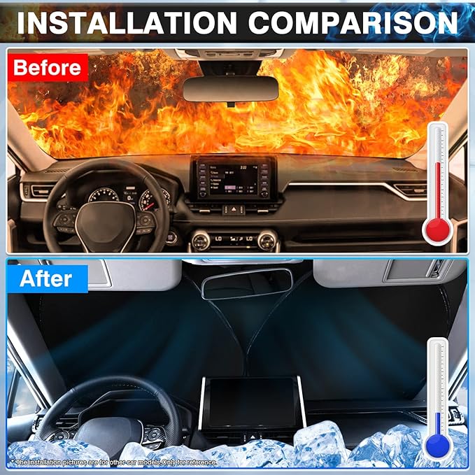 Canvcle Windshield Flag Sun Shade Sun Visor Heat Shield for 2018-2026 Jeep Wrangler JL & 2/4 Door 4XE & 2020-2026 Jeep Gladiator JT Thicken 3-Layer Keep Vehicle Cool Protect Your Car from Sun Heat