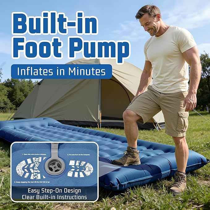 Camping Sleeping Pad for Comfortable Outdoor Sleeping, Lightweight & Inflatable Air Mattress for Hiking, Backpacking, Tent Camping & Road Trips