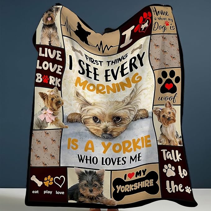 Funny Dog Blanket Soft Warm Cute Kawaii Yorkshire Terrier Dog Plush Throw Blanket Cozy Lightweight Flannel Bedding Decor Fleece Blanket Gifts for Girls Boys Kids Women 50"x60"