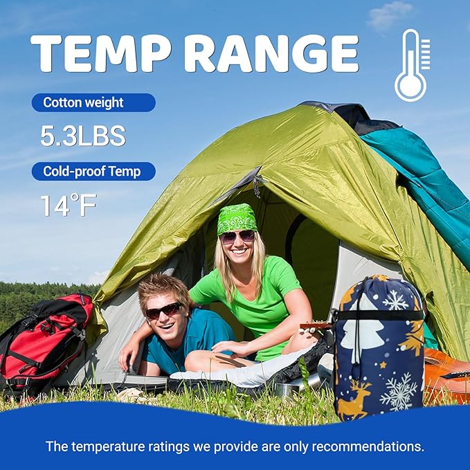 KINGROCK Christmas Sleeping Bag for Adults, Backpacking Sleeping Bag – Walkable with Arm Zippers, Waterproof and Warm to 23°F, Compact for Camping, Stadiums and Travel (Color: Christmas)