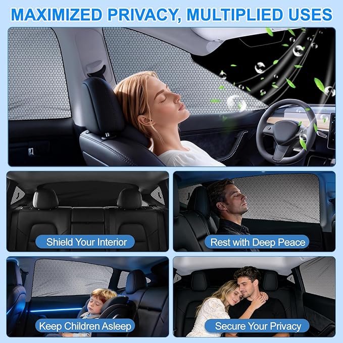 Car Window Shades for Tesla Model Y 2020-2024 Privacy Car Window Covers for Camping | Sleeve-on Design | Upgrade Graphene | Car Window Sunshades for Heat & UV Rays, 8Pcs Set Exclude Roof Sunshade