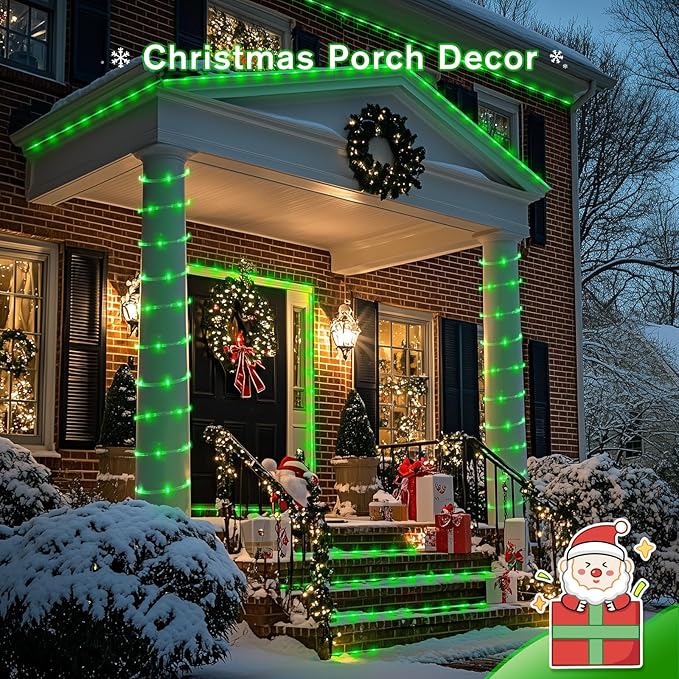 JMEXSUSS Green Halloween Solar Lights, 66 ft 200 LED Rope Lights Outdoor Waterproof, PVC Tube Green Christmas String Lights for Halloween Party Tree Fence Christmas