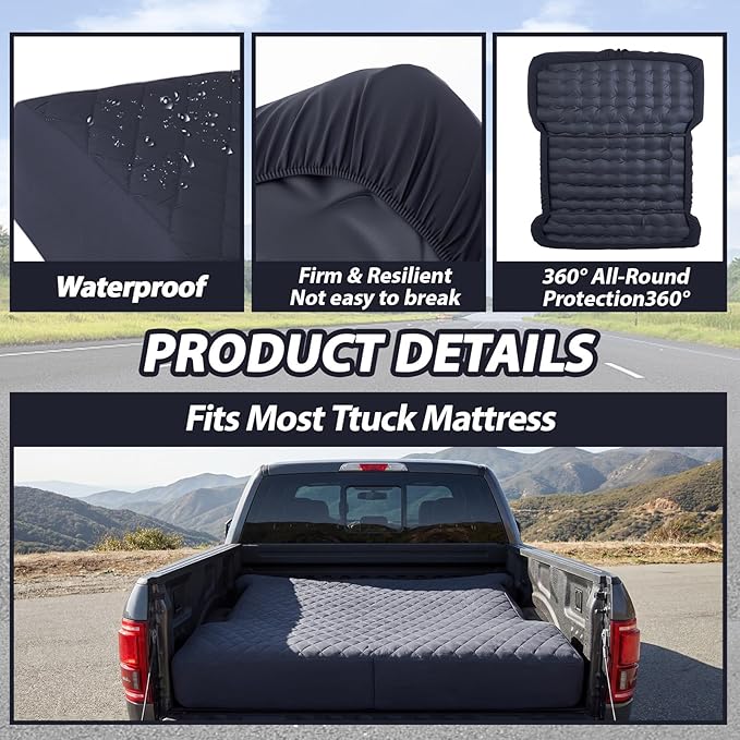 Truck Bed Air Mattress Sheet for 5.5 to 5.8 ft Full Size Pickup Trucks Waterproof Cover for Short Truck Air Mattress Soft Flocked Tpu Surface Camping Trucks Bed Bedding for Outdoor Overlanding Travel