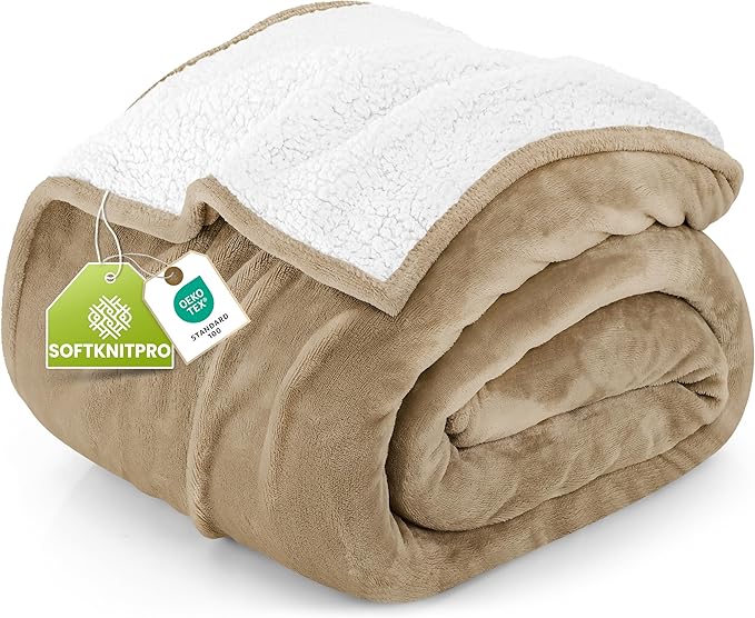 Utopia Bedding Sherpa Blanket Queen Size (Camel, 90x90 Inches) - Soft Lightweight Plush Fleece Reversible Blanket for Bed, Sofa, Couch, Camping and Travel