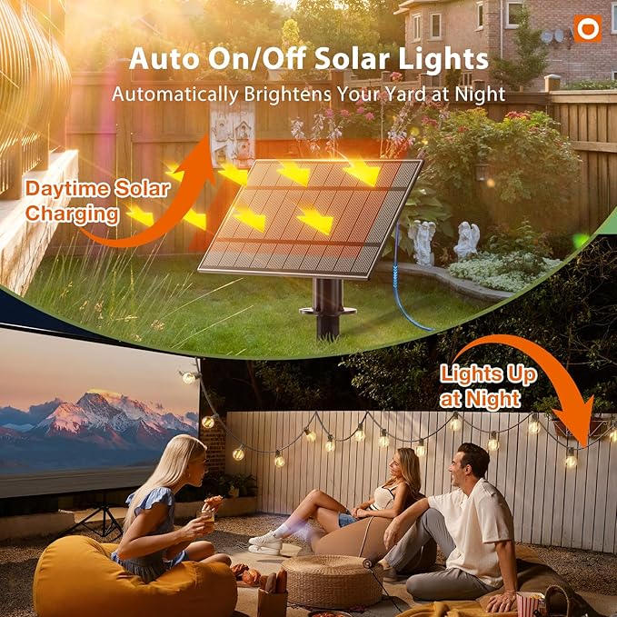 addlon 100FT Solar String Lights Outdoor with Remote, 54 LED Shatterproof Bulbs, Dimmable & Timable, 3 Light Modes, G40 Waterproof Solar String Lights for Outside Backyard Party Decor