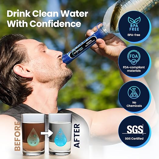 Filters-Clean Survival Water Filter Straw – 0.1 Micron Portable Personal Water Filter, 4,000L (1,056 Gallon) Capacity – Removes 99.9999% Bacteria & Protozoa – Hiking, Camping & Emergency - 2 Pack