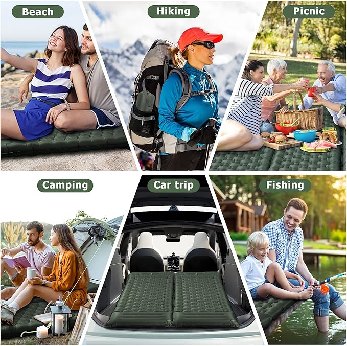 Toncoke Sleeping Pad, 4.7" Extra-Thick & Ultralight Inflatable Camping Mat with Pillow, Built-in Foot Pump, Compact for Backpacking, Camping, Hiking, Travel —Military Green