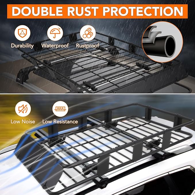 GarveeLife Heavy Duty Roof Rack Basket 64" x 39" - Adjustable Rooftop Cargo Carrier for SUV/Truck/Van w/Waterproof Bag, 200LB Capacity Universal Steel Roof Basket