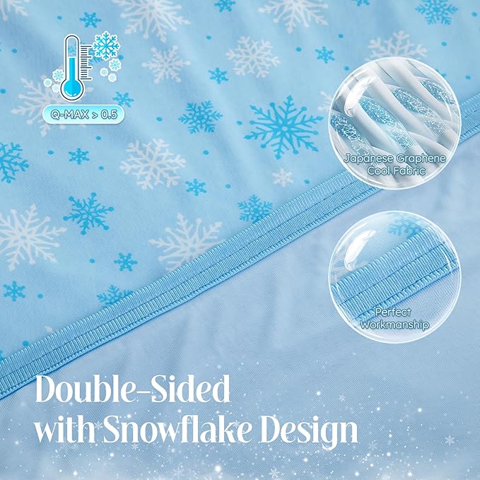OIGAE Cooling Blanket for Hot Sleepers – Thin Summer Cooling Blanket Queen Size, Q-Max >0.5 Lightweight Cooling Throw Blanket for Bed, Couch, or Sofa – Snowflake Cool Blankets, (Blue, 90" x 90")
