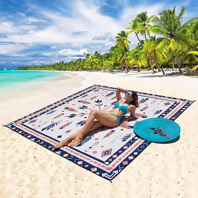 HIHOHO Beach Blanket Waterproof Sandproof Extra Large Beach Mat 79" X 83"/120"x108"for 1-8 Adults Quick Drying Durable Outdoor Picnic Mat for Beach Travel Camping Hiking
