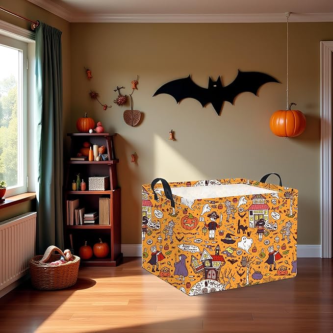 HIYAGON Rectangular Halloween Basket for Boys and Girls Kids Trick or Treat Pumpkin Basket for Halloween Parties Cute Storage Bin Organizer Box Room Decor(Pirate Halloween)