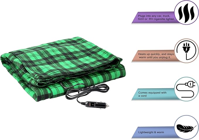 Heated Car Blanket - 12V Electric Travel Blanket for Car, Truck, SUV or RV - Portable Heated Throw for Road Trips, Camping or Winter Emergency Kit for Cold Weather Travel by Stalwart