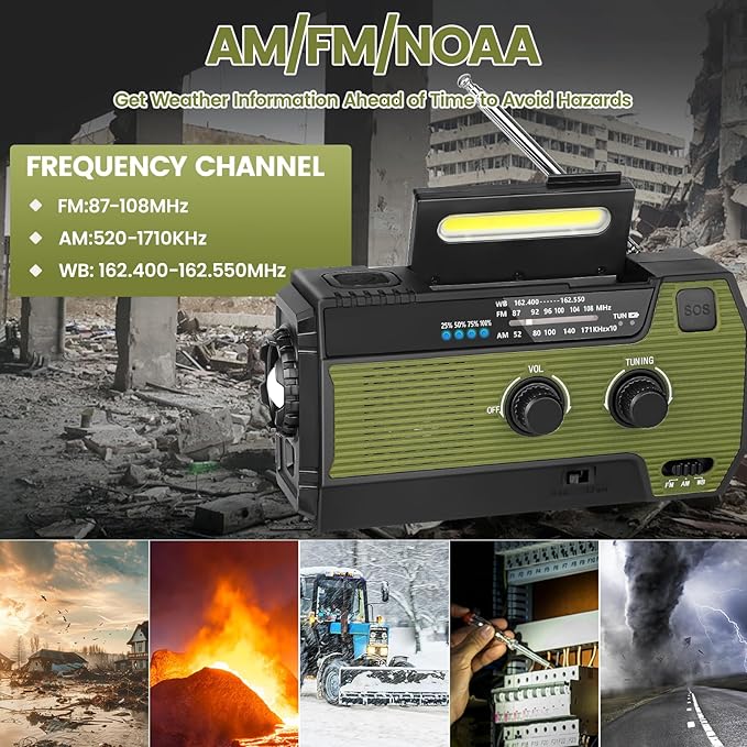 WVL Emergency Radio, 4000mAh/14800mWh NOAA Weather Radio, Solar Hand Crank Emergency Radio with AM/FM/NOAA Weather Alert, Flashlight, Reading Lamp, Cell Phone Charger and SOS Siren(Orange)