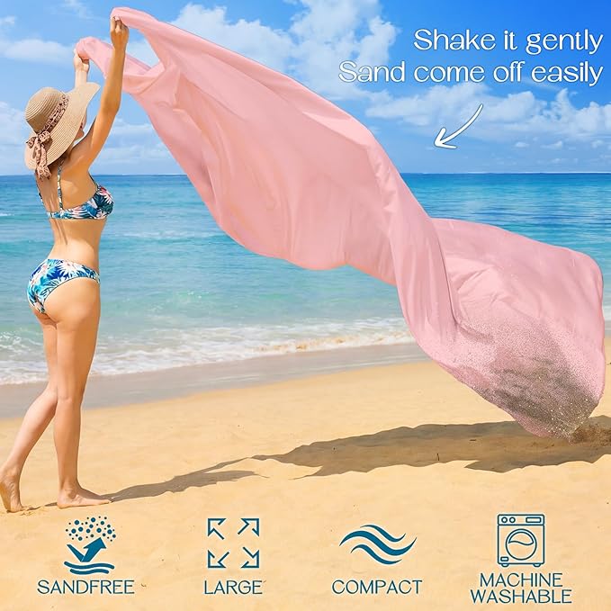 BYDOLL Beach Blanket Waterproof Sandproof Large Sand Free, 78''X81'' Oversized Sandless Lightweight Blanket Picnic Mat for Beach Travel Camping Hiking with Stakes