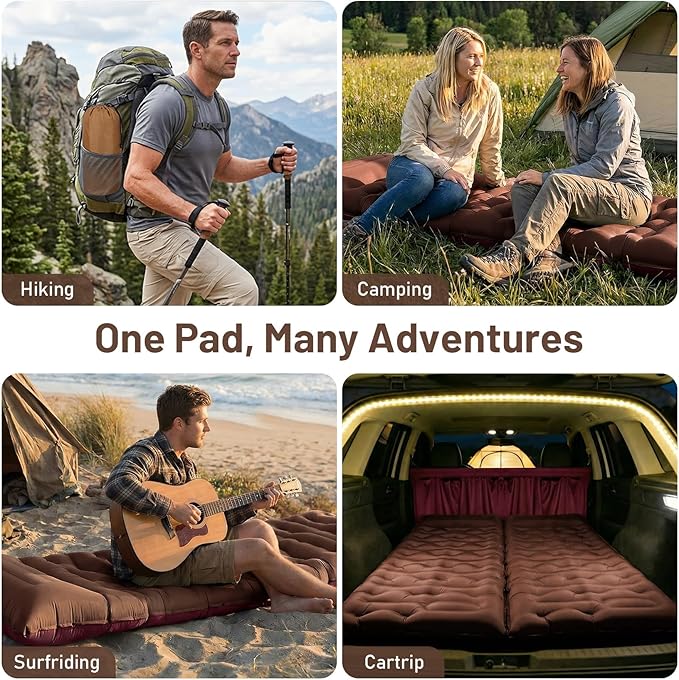 KASBAH Camping Sleeping Pad,Extra Wide 6 inch Thick Inflatable Sleeping Pads with Built-in Foot Pump and Pillow,Ultralight Camping Mat Gear for Outdoor Hiking,Camping