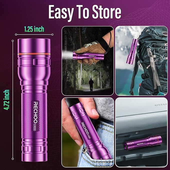 Rechargeable Flashlight 2 Pack, Bright Military Grade Torch Light High Lumens with Adjustable Focus & 3 Lighting Modes, Portable Waterproof Led Flashlight for Camping Home, Christmas Gift for Women