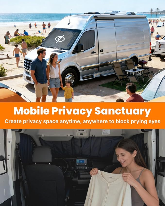 MELIPRON Van Windshield Covers Fit for Mercedes-Benz Sprinter NCV3/VS30 2007-2025, Blackout Privacy & Thermal Insulation Window Cover for Van Life & Camping, Custom Fit, Easy Install, Gray