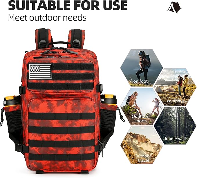 Lovelinks21 45L Tactical Assault Backpack 3 day assault pack with Molle Waterproof backpack Rucksack for Tactical Backpacks (Red water pattern)