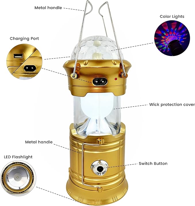 Rechargeable LED Camping Lantern - Waterproof & RGB Tent Light with Phone Charger for Outdoor, Emergency, Hurricane, Storm, Power Outage (3 Light Modes)