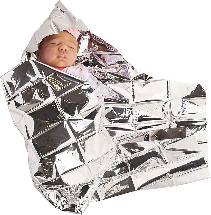 PrimaCare CS-6835 Sterile Foil Baby Bunting Blanket for Newborns and Infant, Disposable Emergency Heat Saving, 30" x 17"