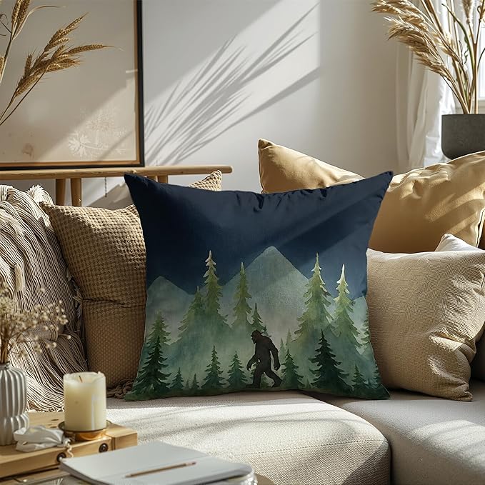 Funny Bigfoot Sasquatch Forest Throw Pillow Covers,Camper Decor Pillowcase,Big Foot Sasquatch Gifts,Camping Camper Bigfoot Gifts for Women