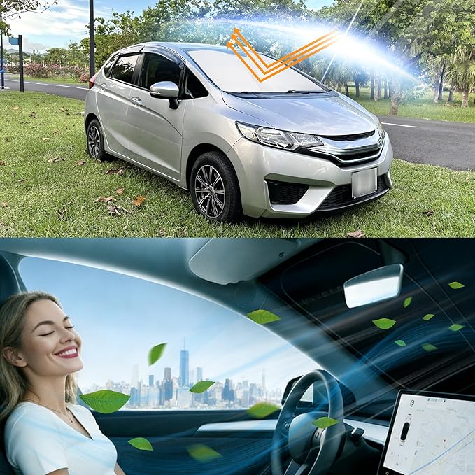 Windshield Sun Shade Compatible with Honda Fit 2015-2020 Accessories Custom Fit Sunshade Foldable Front Sun Visor Protector Blocks Sun Rays