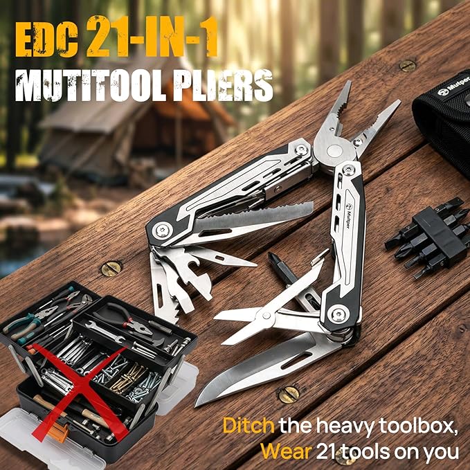 Multper Multitool Pliers MP003AB, 21-in-1 Stainless Steel Multi Tool with Pocket Knife, Screwdriver, Self-locking Pliers for Survival,Outdoor, Camping, Fishing,Hiking, Simple, Repair, Gifts for Men