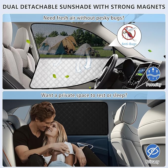 ZATOOTO Side Window Shade Cover for Toyota 4Runner 2017-Now, Double Layer Window Sunshade with Breathable Mesh Screen and Reversible Design Blackout Privacy Shade & UV Protection for Sleeping Camping