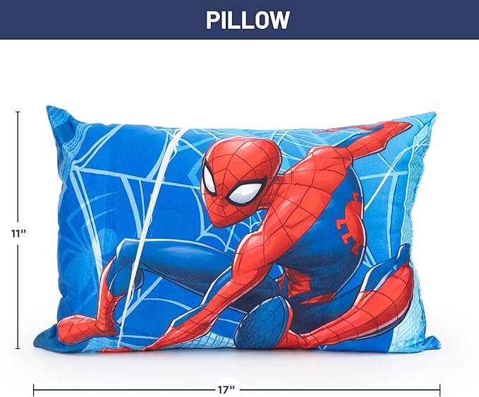 Marvel Spiderman 3 Piece Sleepover Set - Cozy & Warm Kids Slumber Bag with Pillow & Eye Mask (Official Marvel Product)