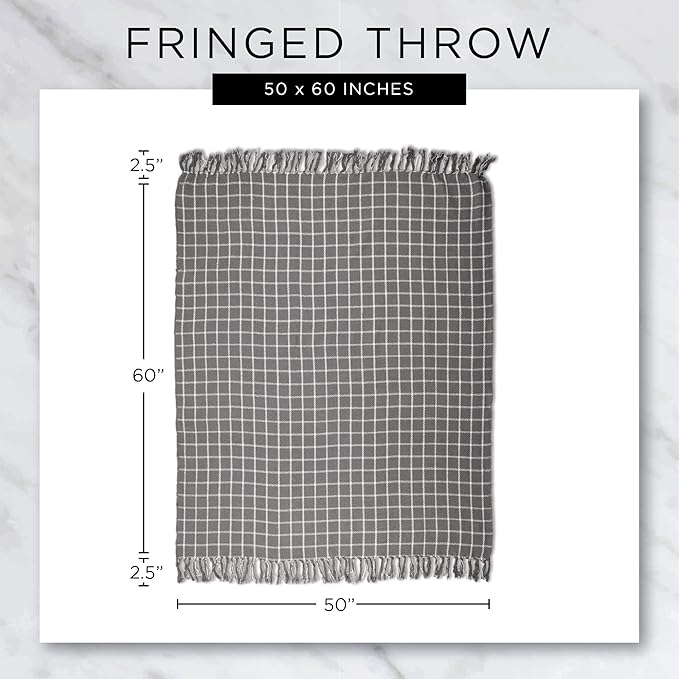 DII Woven Throw Collection 100% Cotton, Basketweave, 50x60, Stone