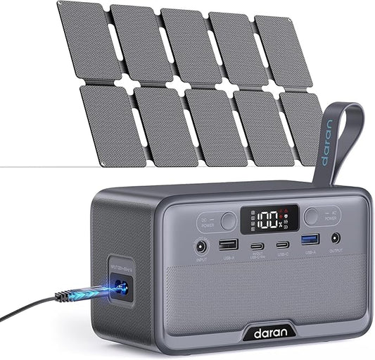 Portable Power Station 100W with 25W Solar Panel LiFePO4 Battery Power Bank with110V AC Outlets Solar Generator Fast Charging for Hurricane Emergency,Outdoor Use,Off-Grid traveling