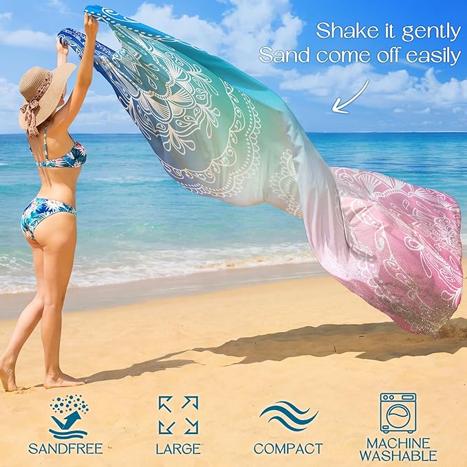 BYDOLL Beach Blanket 78''X110'' Waterproof Sandproof Suits1-7 Adults Oversized Lightweight Large Blanket Picnic Mat for Beach Sand Free Travel Camping Hiking Picnic