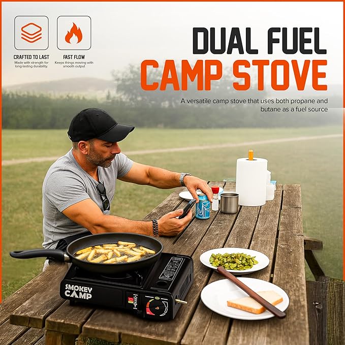 Portable Camping Stove with Plastic Suitcase 3000W Butane or Propane Fuel Compatable (Propane Adapter not Included), Automatic Ignition, Precise Heat Control, for Camping, Hiking, and Outdoor Cookwing