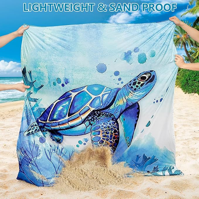 HIHOHO Beach Blanket Waterproof Sandproof Beach Mat 79”x 108” for 1-8 Adults Quick Drying Durable Outdoor Picnic Mat for Beach Festival Travel Camping Hiking (Seaturtle-Medium, 79"×108"(6 Person))