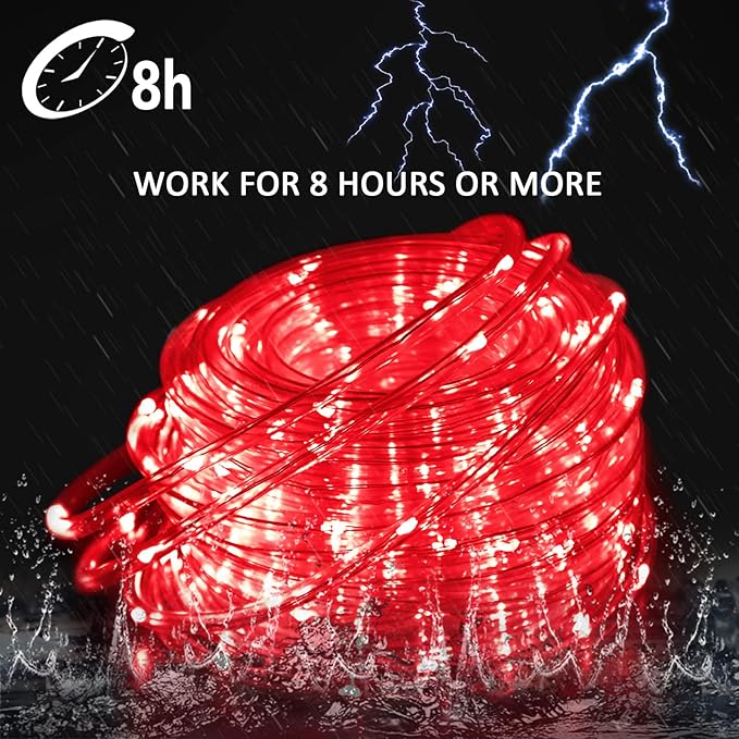 JMEXSUSS Solar Rope Lights,200 LED 66ft 8 Modes Solar Rope Lights Outdoor Waterproof LED Red Fairy Lights for Christmas Tent Gazebo,Trampoline,Walkway,Pool