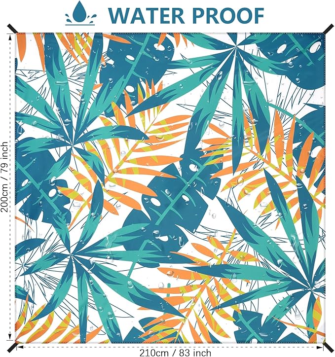 HIHOHO Beach Blanket Waterproof Sandproof Beach Mat for 1-8 Adults Quick Drying Durable Outdoor Picnic Mat for Beach Festival Travel Camping Hiking (W&GN&Y-Palm, 79"×83"(4 Person))
